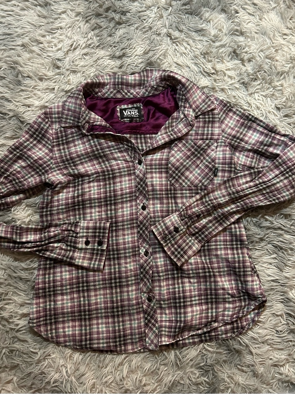 Vans Plaid Button-Up Shirt - Plum, Cream & Green